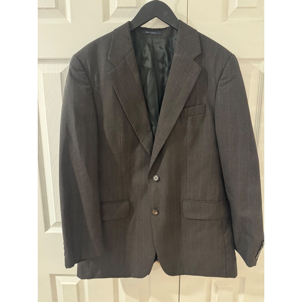 Vintage Chaps Ralph Lauren Mens 39R Wool Pinstripe Blazer Brown Grey Canada